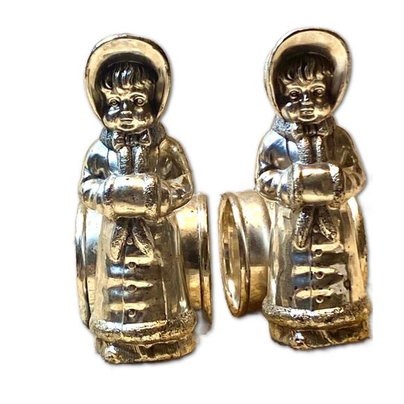Vintage Silver-Plated Napkin Rings Set Of 2 Circa Girl In Bonnet Design Made In - Picture 2 of 7